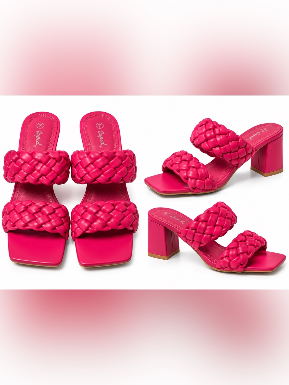 Cupid Hot Pink Braided Double-Strap Block Heel Mules